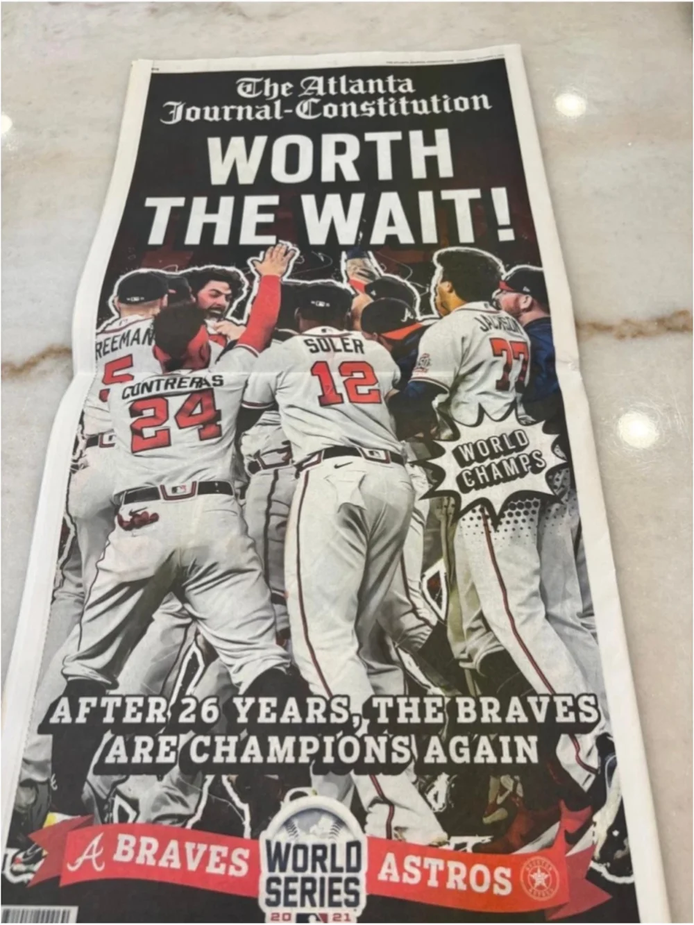 Atlanta Journal-Constitution 2021 World Series Champs Braves Newspaper #R60D